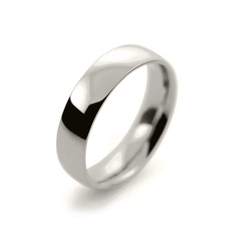Mens 5mm 18ct White Gold Court Shape Medium Weight Wedding Ring
