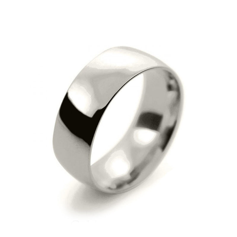 Mens 8mm 18ct White Gold Court Shape Medium Weight Wedding Ring