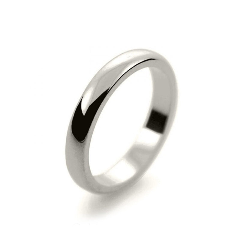 Mens 3mm 18ct White Gold D Shape Medium Weight Wedding Ring