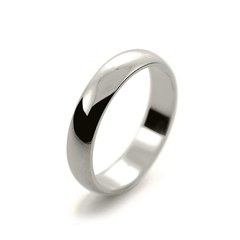 Mens 4mm 18ct White Gold D Shape Light Weight Wedding Ring