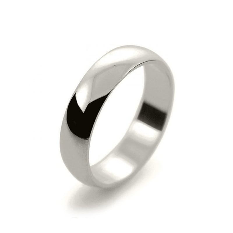 Mens 5mm 18ct White Gold D Shape Light Weight Wedding Ring