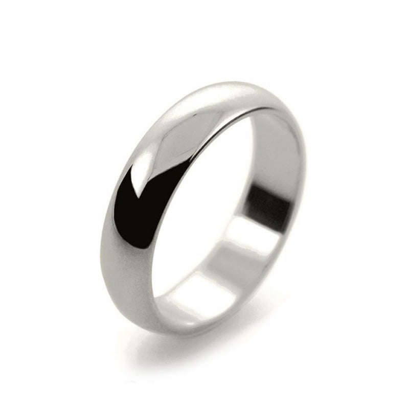 Mens 5mm 18ct White Gold D Shape Medium Weight Wedding Ring