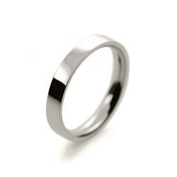 Mens 3mm 18ct White Gold Flat Court shape Medium Weight Wedding Ring