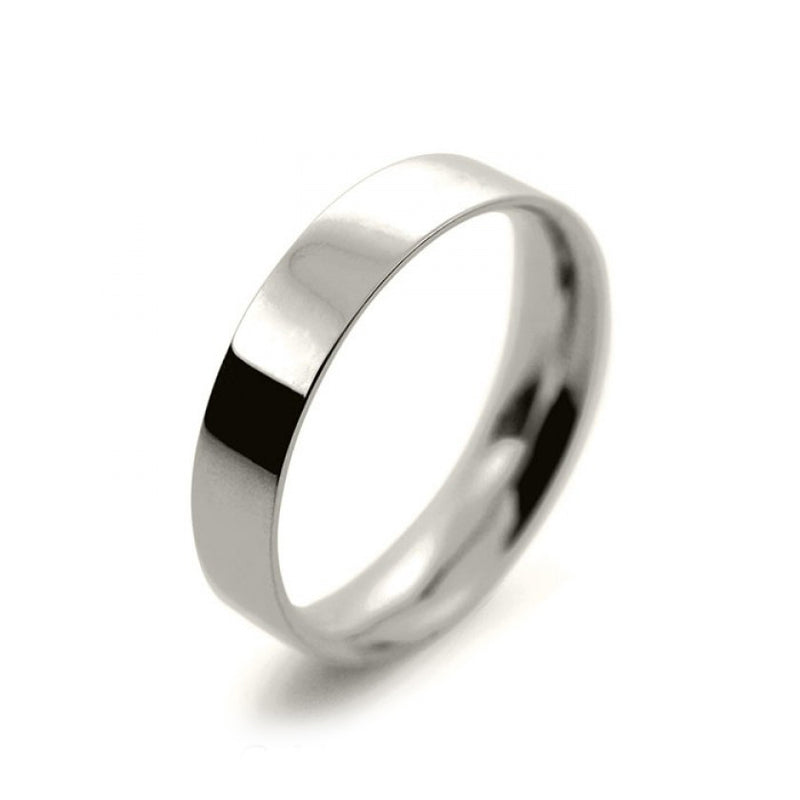 Mens 4mm 18ct White Gold Flat Court shape Light Weight Wedding Ring