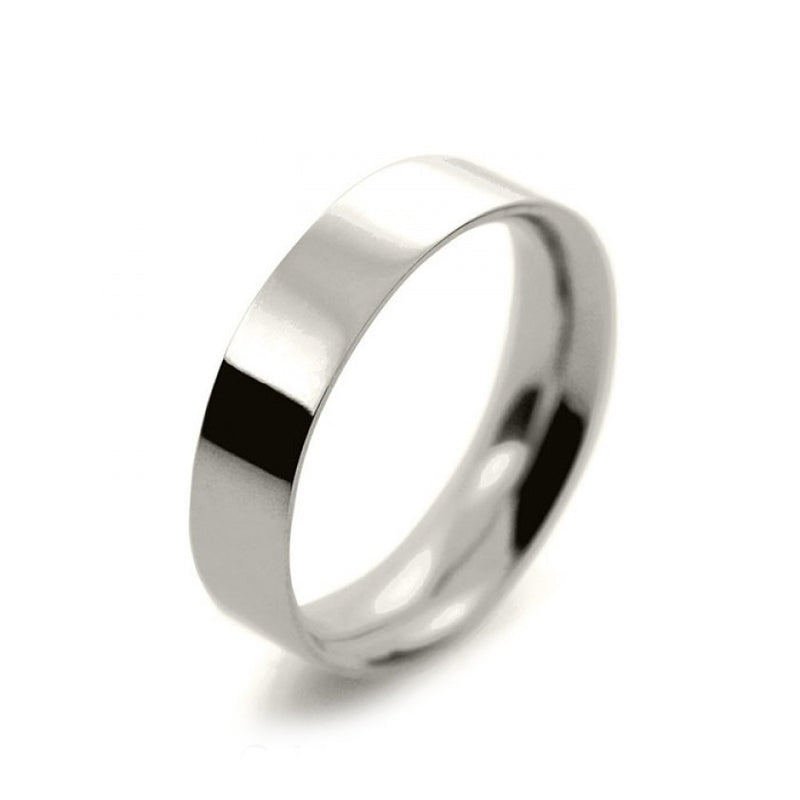 Mens 5mm 18ct White Gold Flat Court shape Medium Weight Wedding Ring