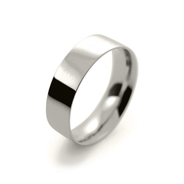 Mens 6mm 18ct White Gold Flat Court shape Light Weight Wedding Ring