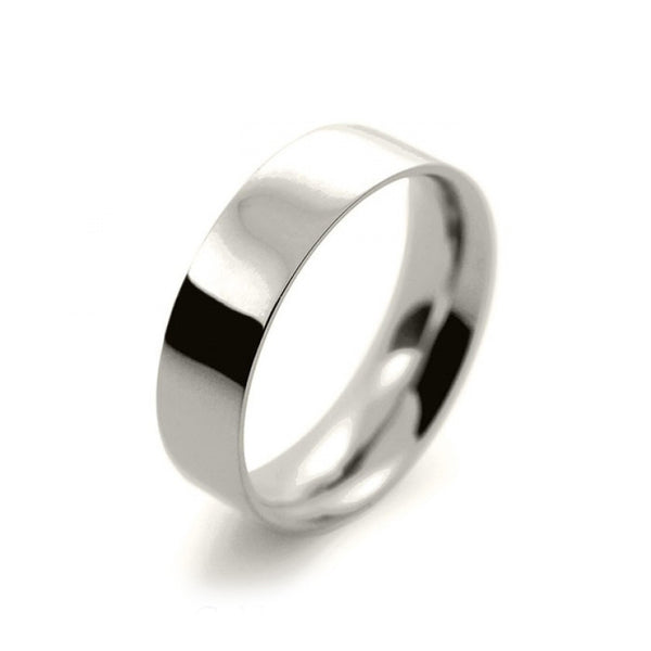 Mens 6mm 18ct White Gold Flat Court shape Medium Weight Wedding Ring