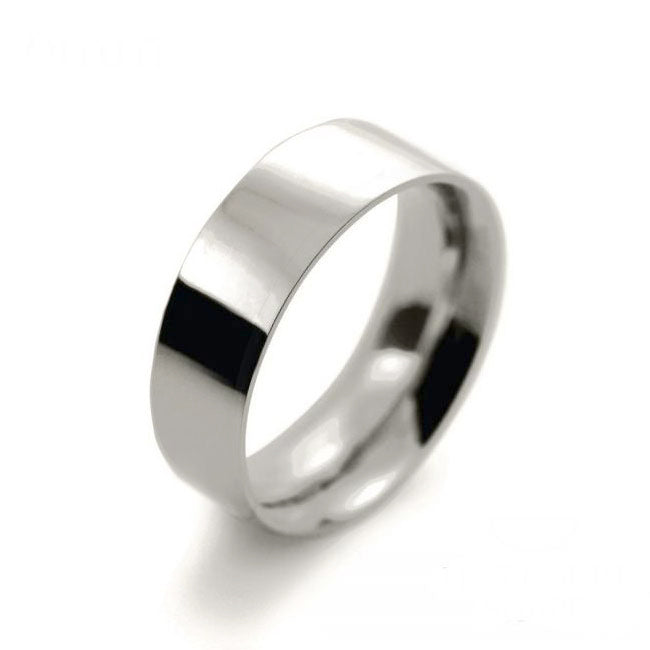 Mens 7mm 18ct White Gold Flat Court shape Medium Weight Wedding Ring