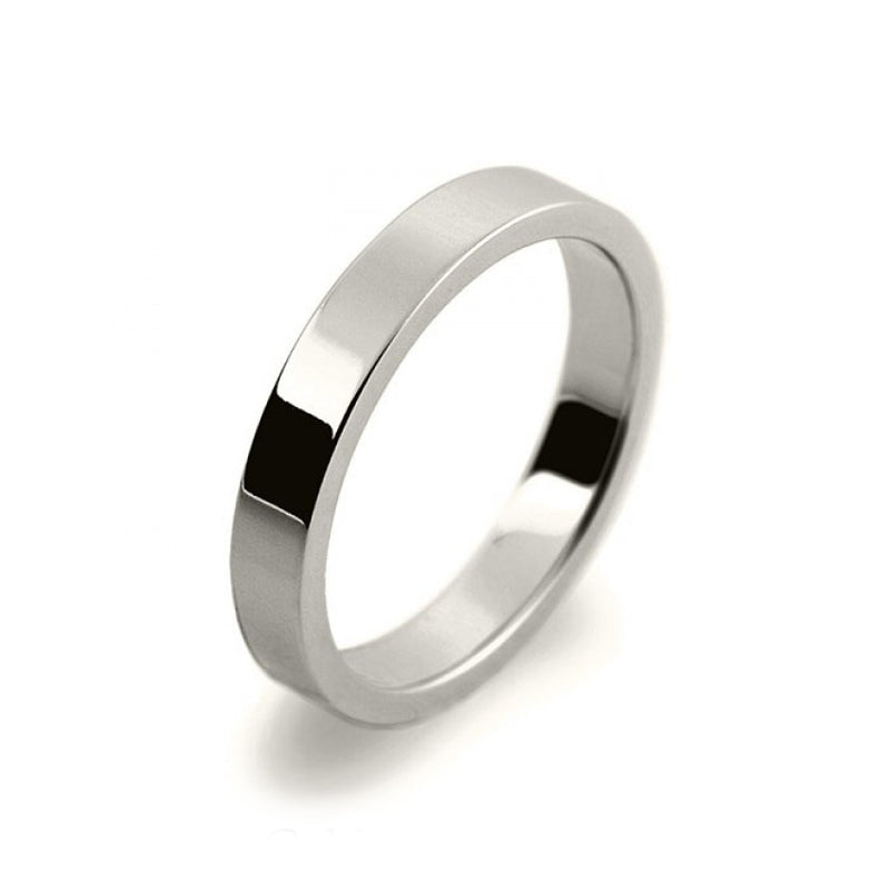 Mens 3mm 18ct White Gold Flat Shape Medium Weight Wedding Ring