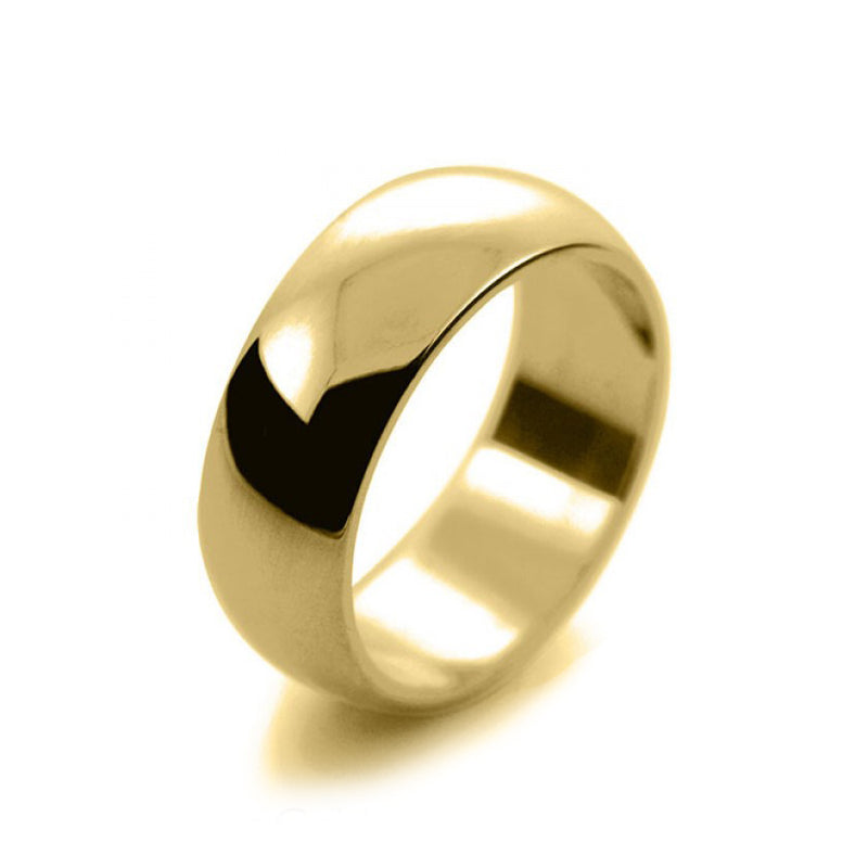 Mens 8mm 18ct Yellow Gold D Shape Heavy Weight Wedding Ring