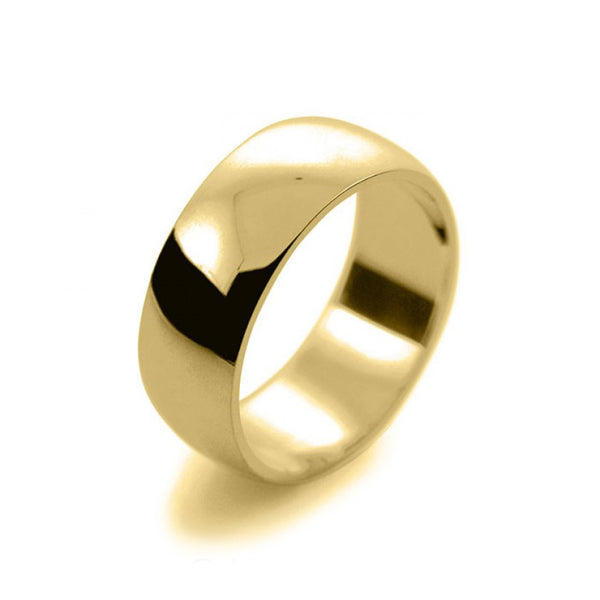 Mens 8mm 18ct Yellow Gold D Shape Medium Weight Wedding Ring