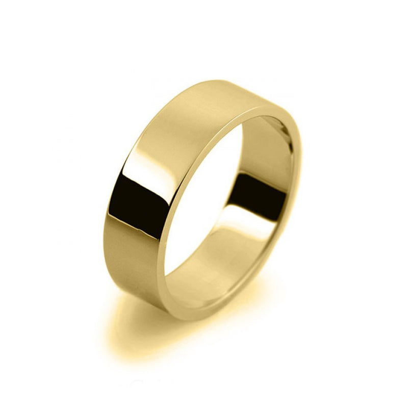 Mens 6mm 18ct Yellow Gold Flat Shape Light Weight Wedding Ring