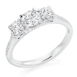 18ct White Gold GIA Certified Round Brilliant Cut Diamond Trilogy Engagement Ring With Diamond Set Shoulders