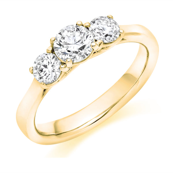 18ct Yellow Gold GIA Certified Round Brilliant Cut Solitaire Diamond Trilogy Set Engagement Ring