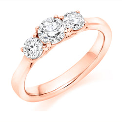 9ct Rose Gold GIA Certified Round Brilliant Cut Solitaire Diamond Trilogy Set Engagement Ring