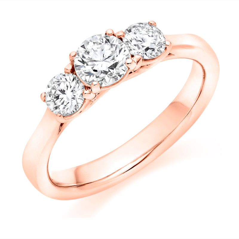 18ct Rose Gold GIA Certified Round Brilliant Cut Solitaire Diamond Trilogy Set Engagement Ring